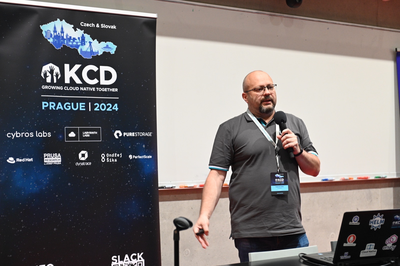 Gabriel Illés presenting at Kubernetes Days Prague 2024